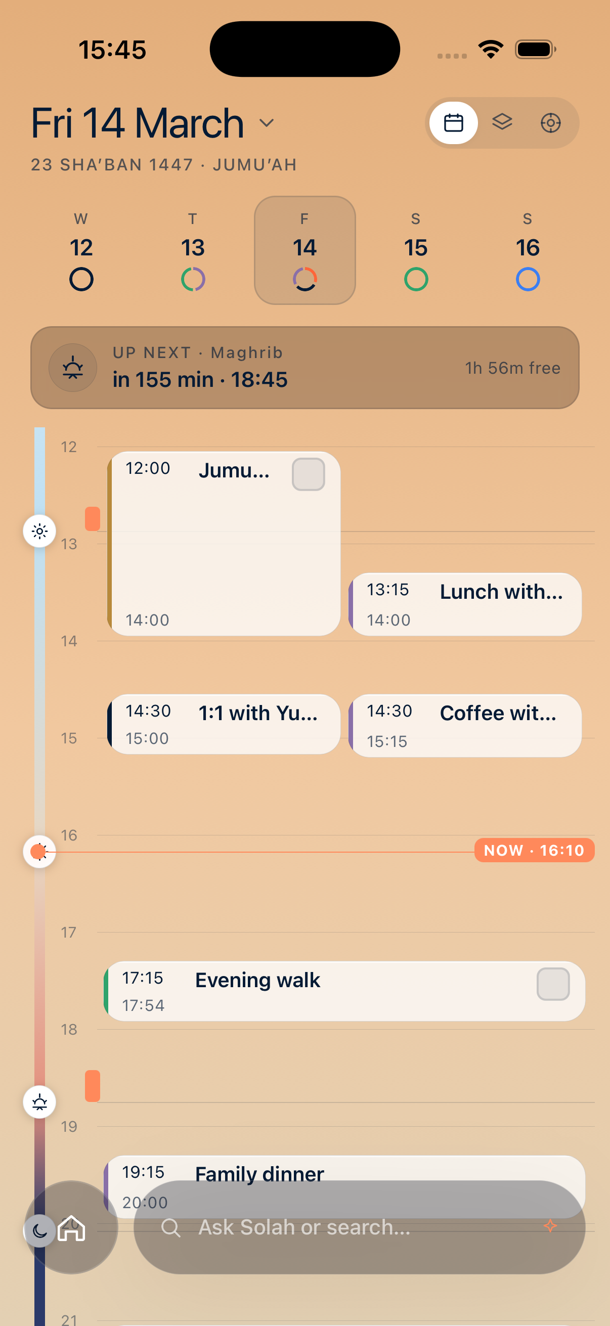 Solah timeline with Asr split